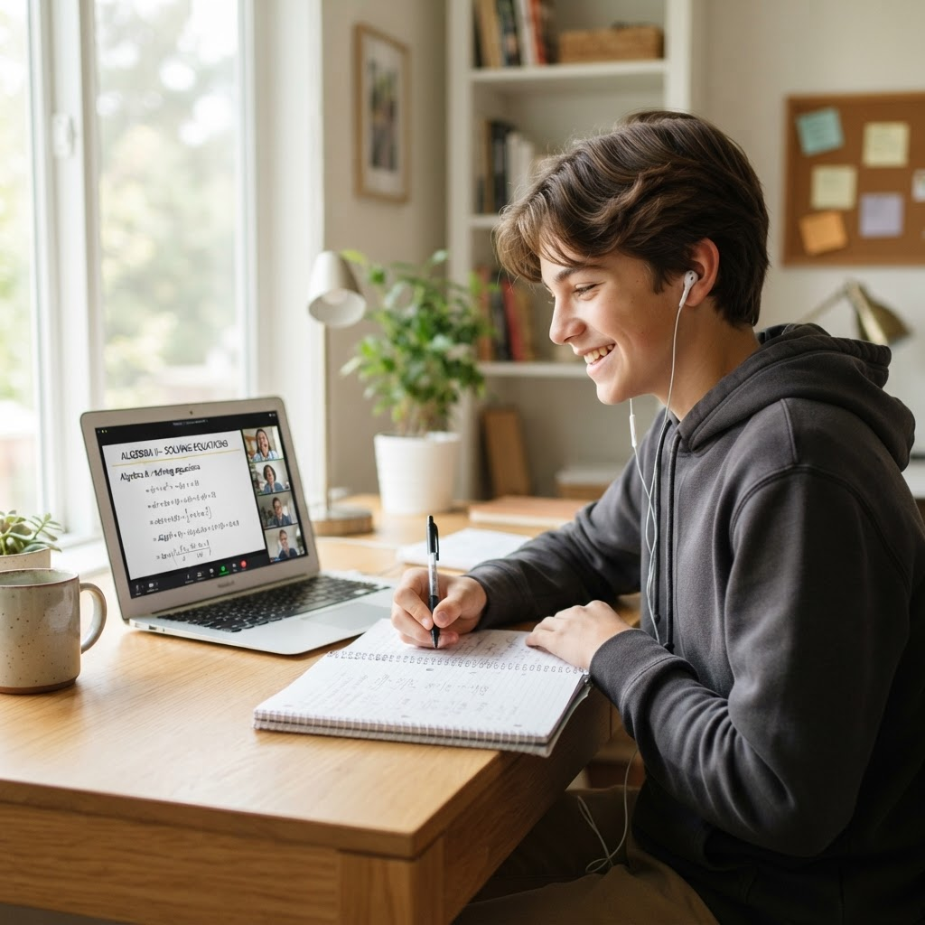 Schüler lernt online am Laptop